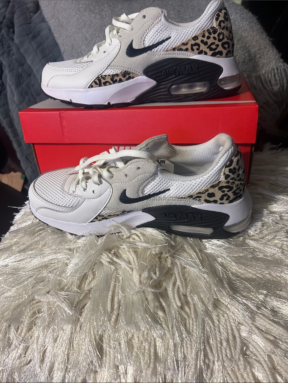Nike White & Black Air Max Sneakers with Leopard Accents